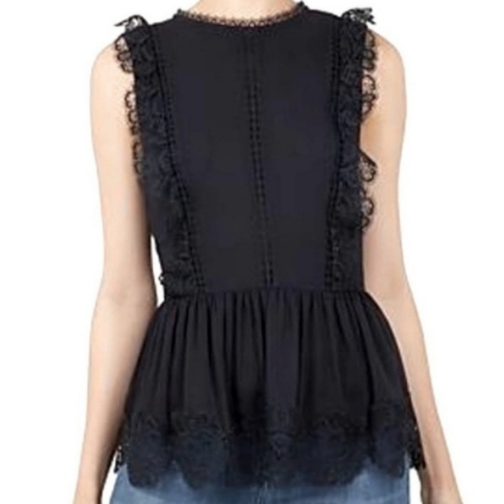 Ted Baker Black Lace Trim Peplum Sleeveless Top